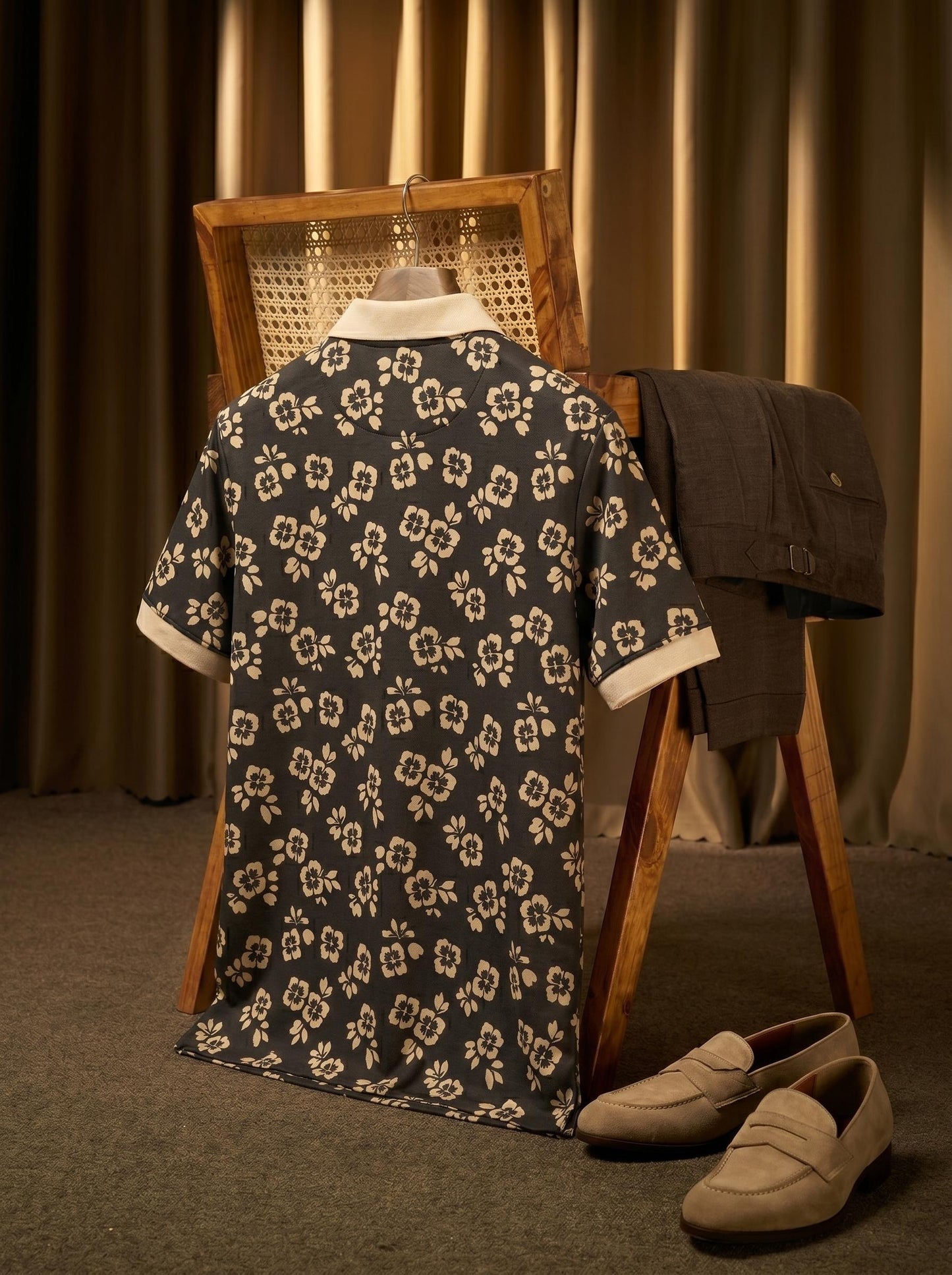 BLACK FLORAL POLO