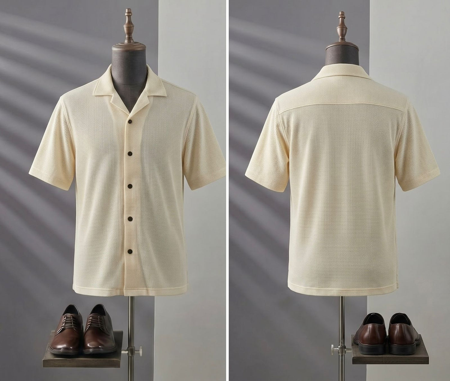 WAFFLE KNITTED SHIRT|DROP SHOULDER |FRONT DOWN BUTTON