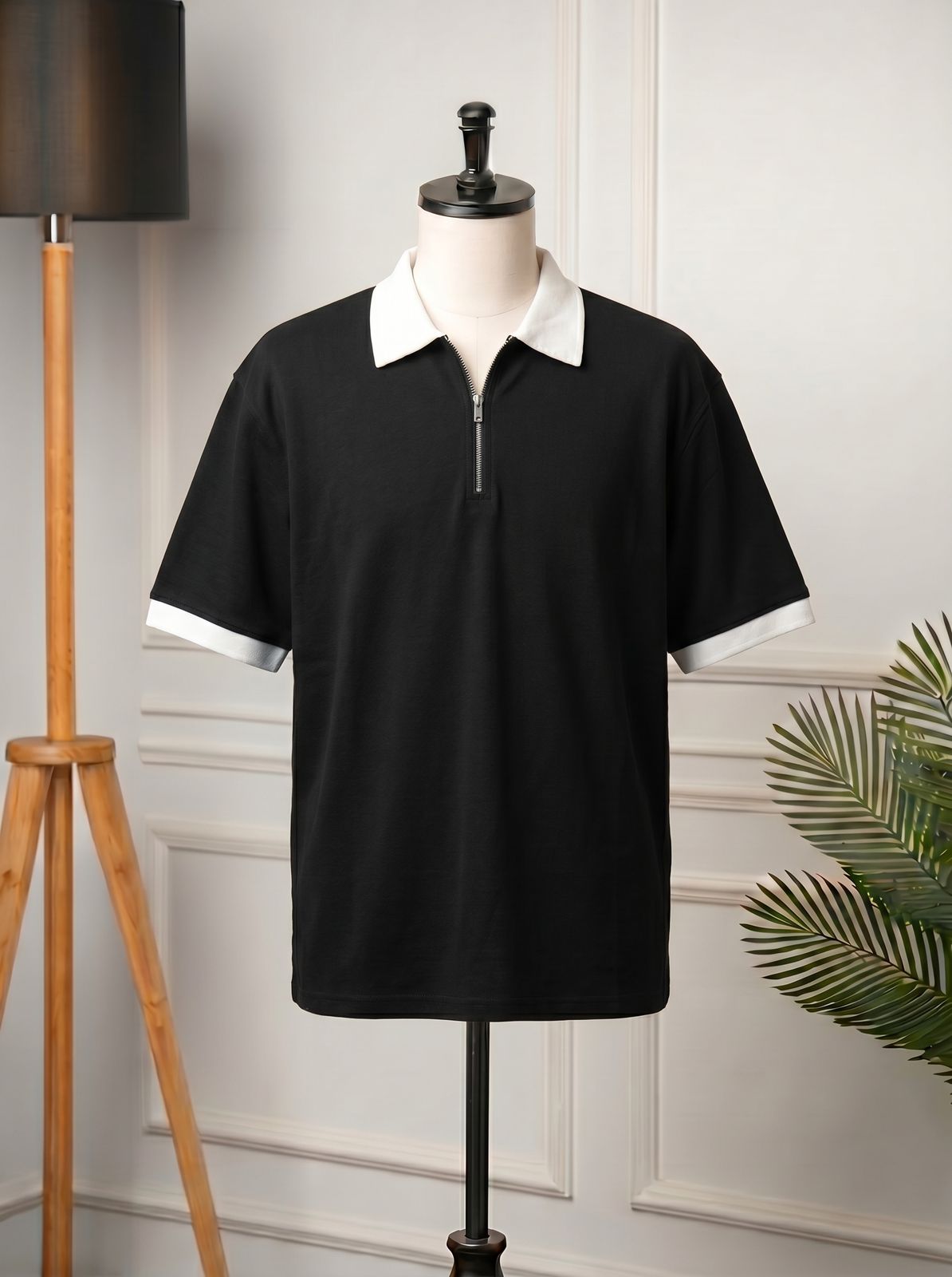 WHITE COLLAR POLO|POLO SHIRTS |BLACK