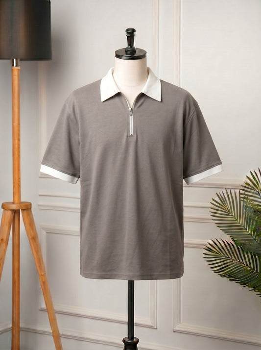 WHITE COLLAR POLO|POLO SHIRT FOR MEN|GREY