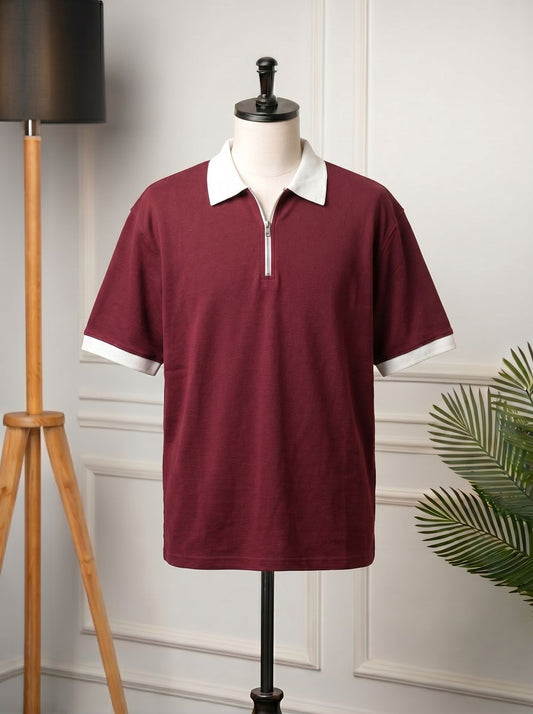 WHITE COLLAR POLO|POLO SHIRT FOR MEN|RED