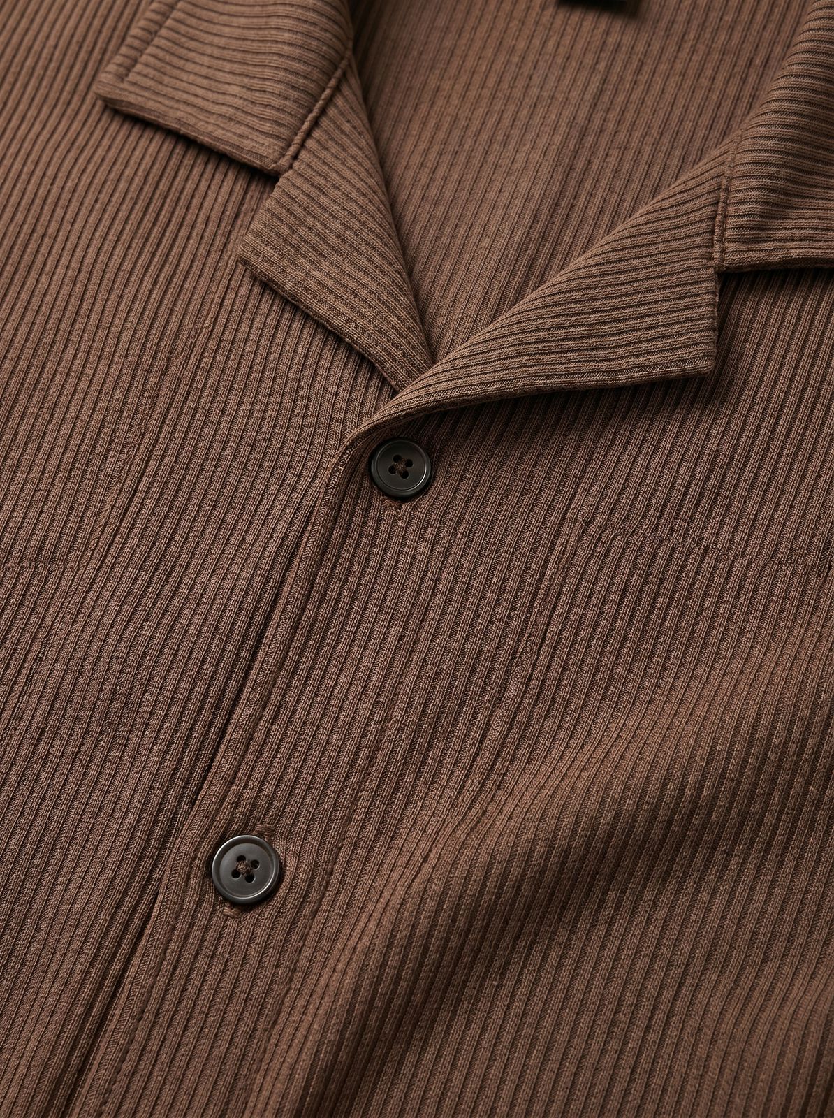 WAFFLE KNITTED SHIRT|DROP SHOULDER |FRONT DOWN BUTTON|BROWN