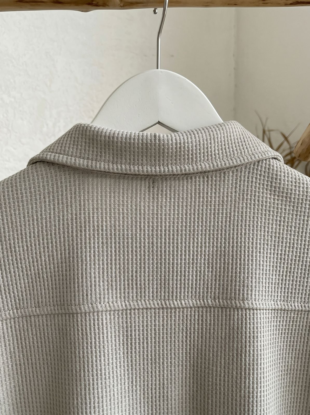 WAFFLE KNITTED SHIRT|DROP SHOULDER |FRONT DOWN BUTTON|GREY
