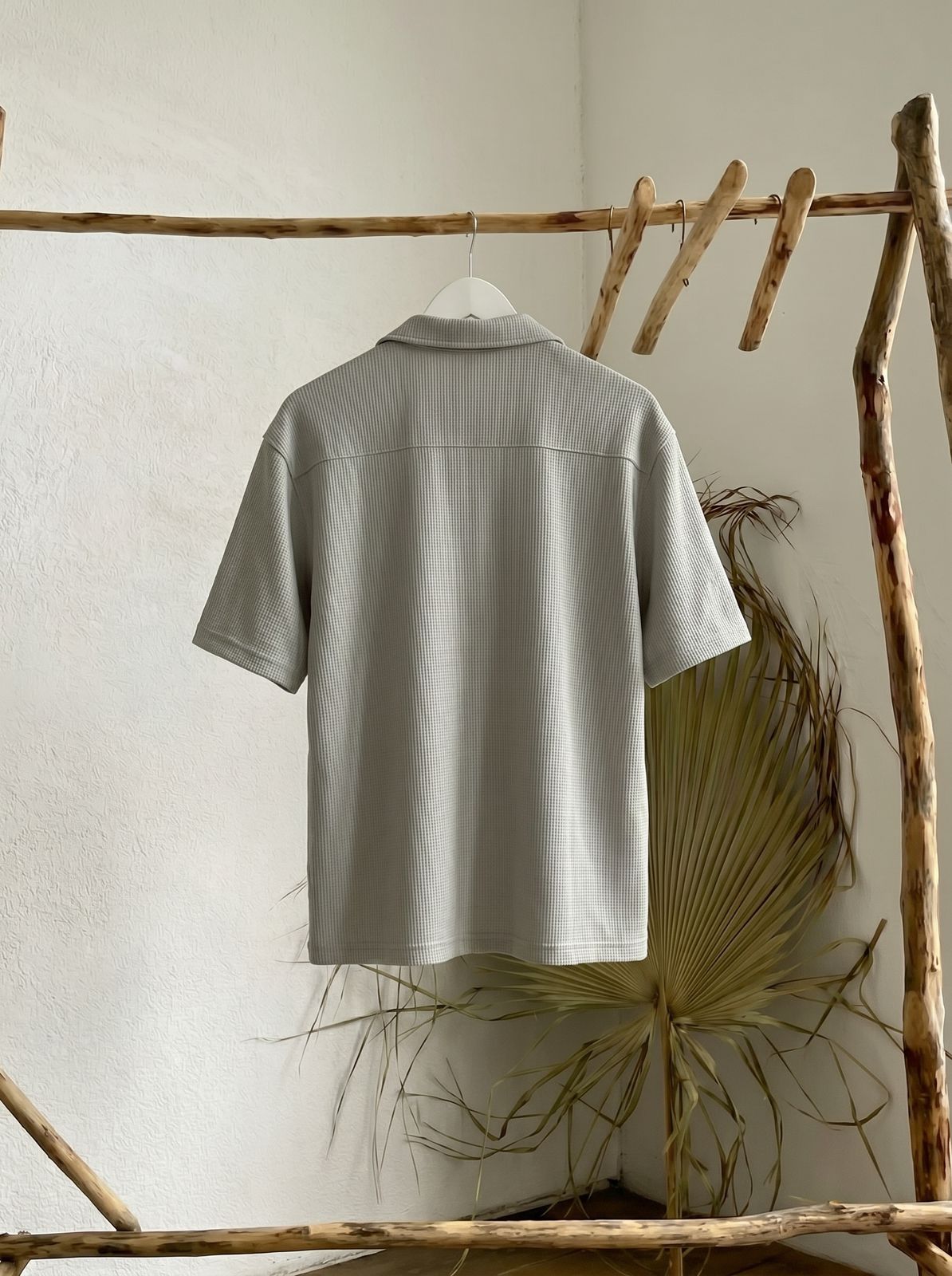 WAFFLE KNITTED SHIRT|DROP SHOULDER |FRONT DOWN BUTTON|GREY
