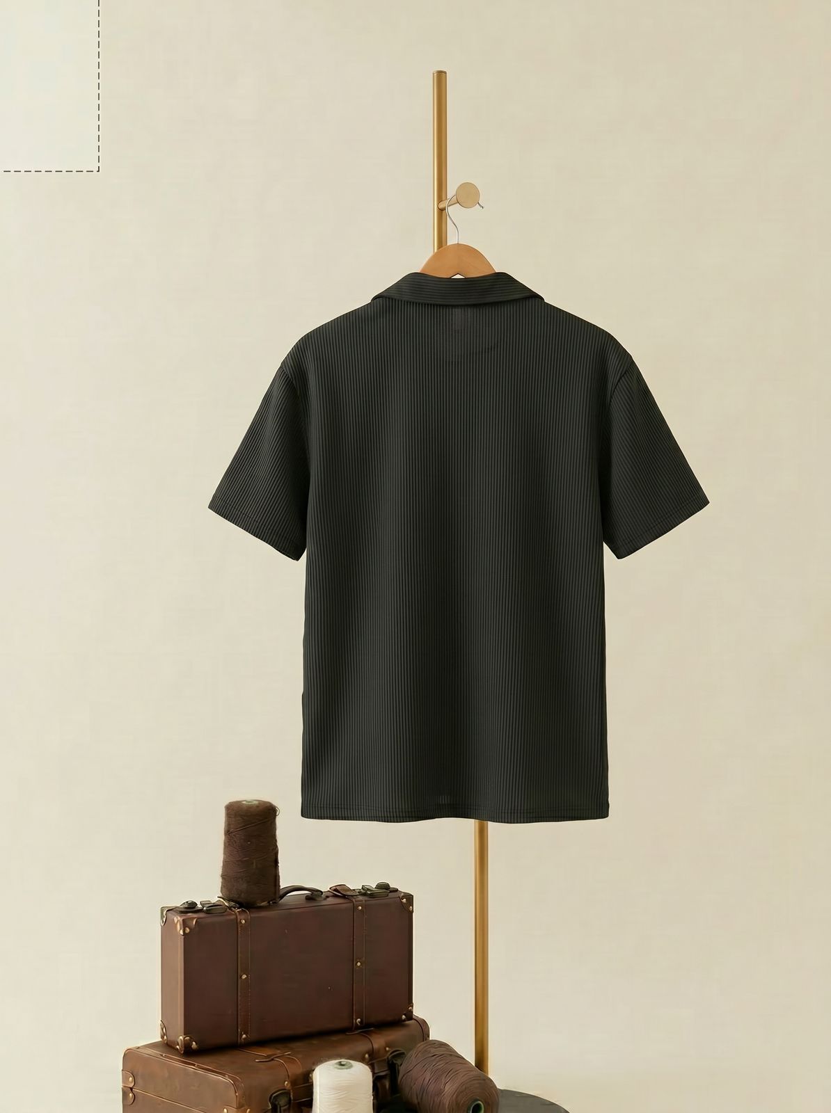 WAFFLE KNITTED SHIRT|DROP SHOULDER |FRONT DOWN BUTTON|BLACK